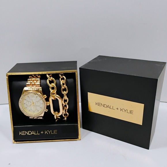 Kendall + Kylie Accessories - Kendall + Kylie Women's  Gold Silver Quartz Watch and Two (2) Separate Bracelets